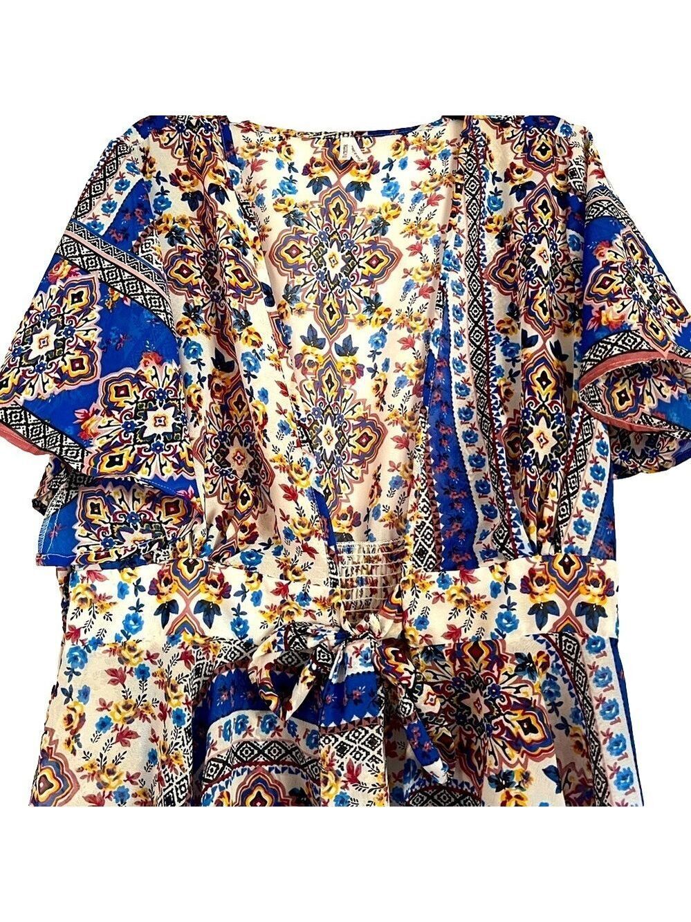 Live 4 Truth, Bathing Suit Coverup, Blue Wrap Tie Front, SZ 3X, PTP 26” (T1-357)
